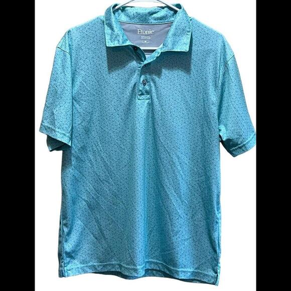 Etonic Golf‎ Polo Shirt L Mens Performance Green Geometric Print Stretch - Picture 1 of 4